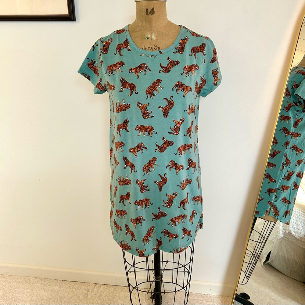 Vera Bradley Tiger Print Mint Green Night Gown T-shirt Dress Sz S EUC